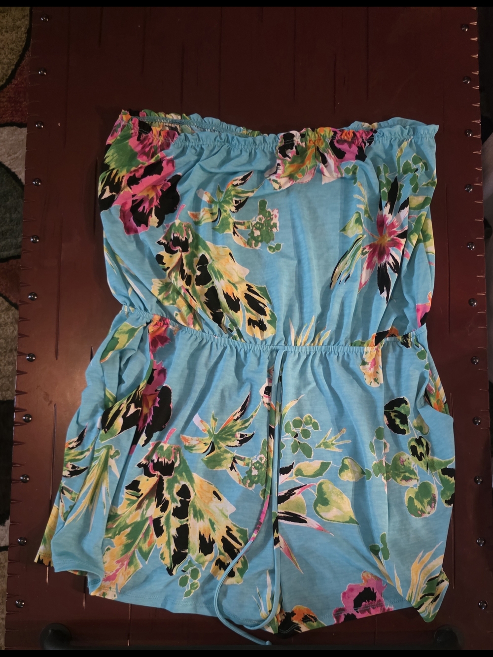 Sew In Love Turquoise Strapless Floral Romper